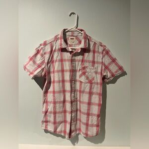 Levi's Men's Red and White Plaid Button Down Shirt, Size Medium